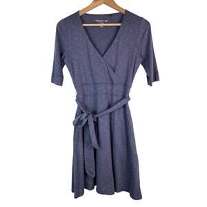 Toad‎ & Co. Women's XS Blue Organic Cotton Blend Belted Cue Wrap Cafe Dress *